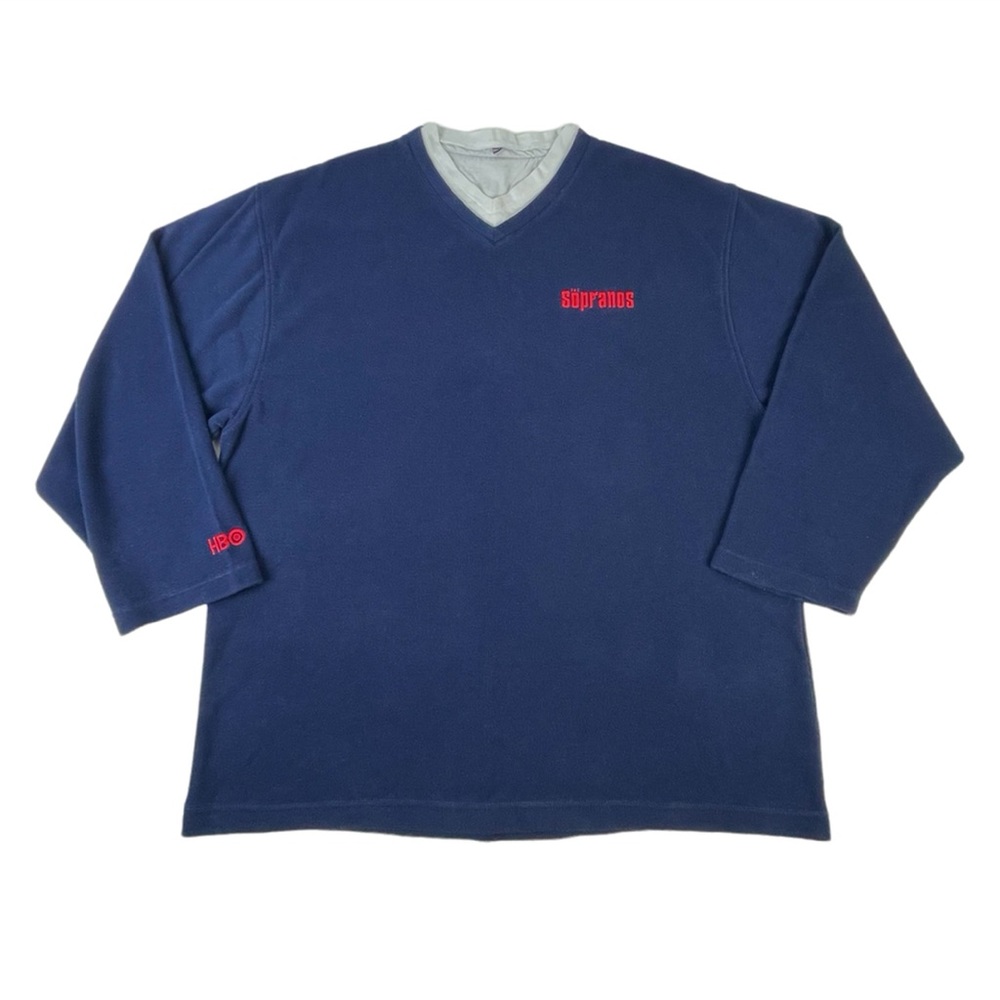Vintage Sopranos HBO Promo Sweatshirt V Neck Double Collar Navy Blue Size 2XL